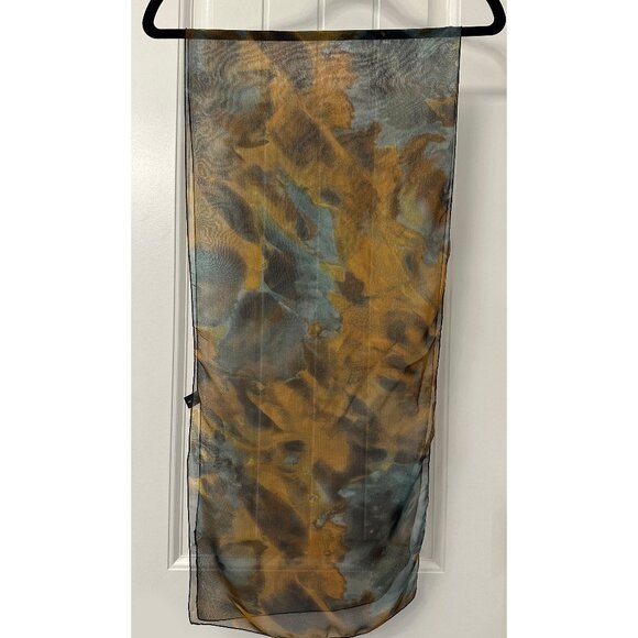 Beautiful New Dana Herbert 100% Silk Scarf Handmade in Oregon 12”x58” Brown Gold - Picture 3 of 3